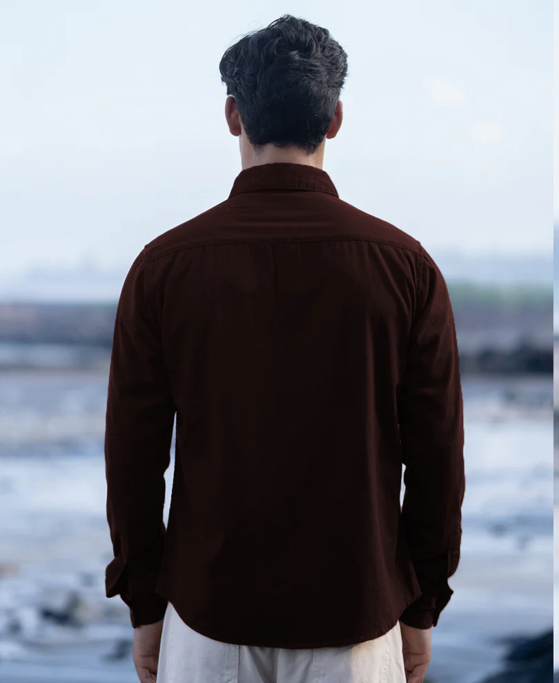 Powerlook Wine Structured Overshirt With Pockets Cotton