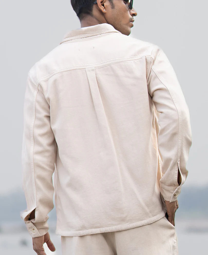 Powerlook Beige Denim Overshirt Cotton