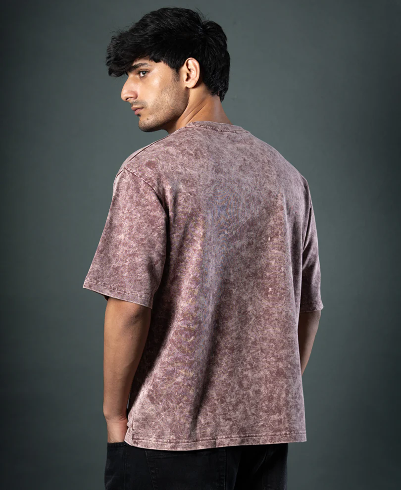 Powerlook Brown Washed Graphic T-Shirt Cotton