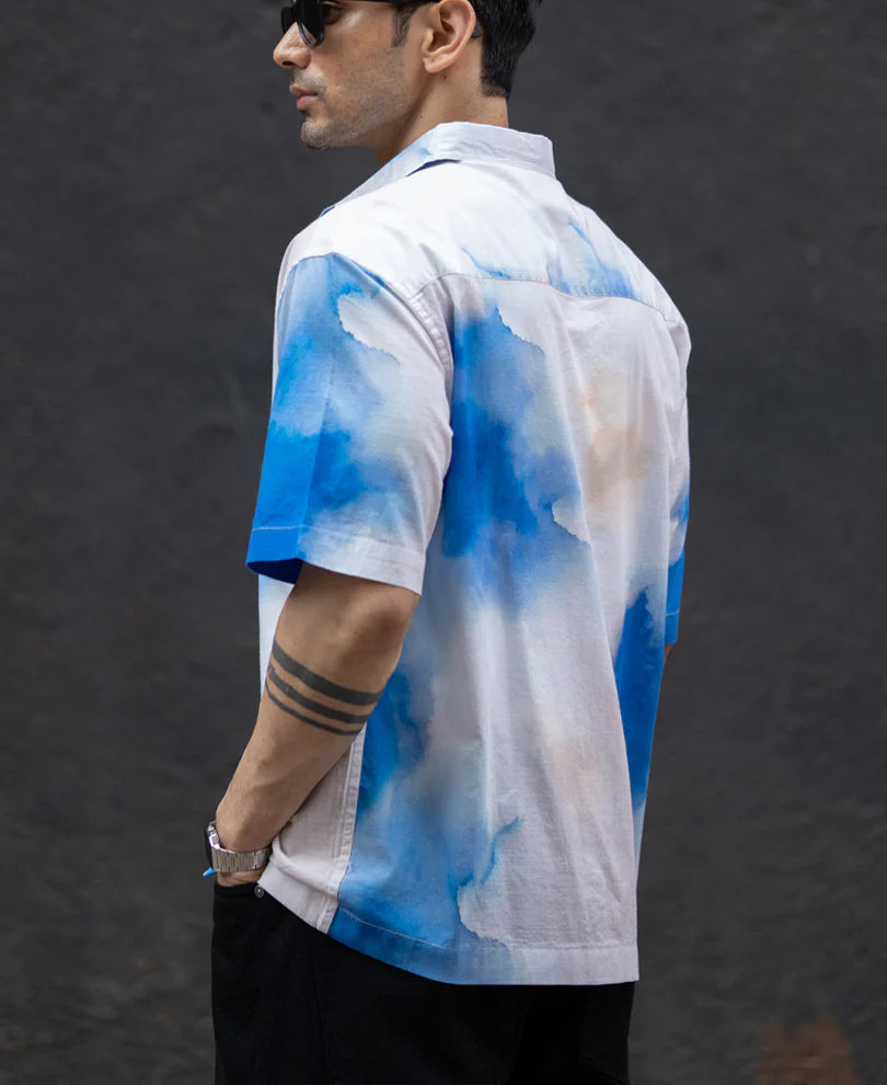 Powerlook Blue Tie Dye Print shirt Cotton