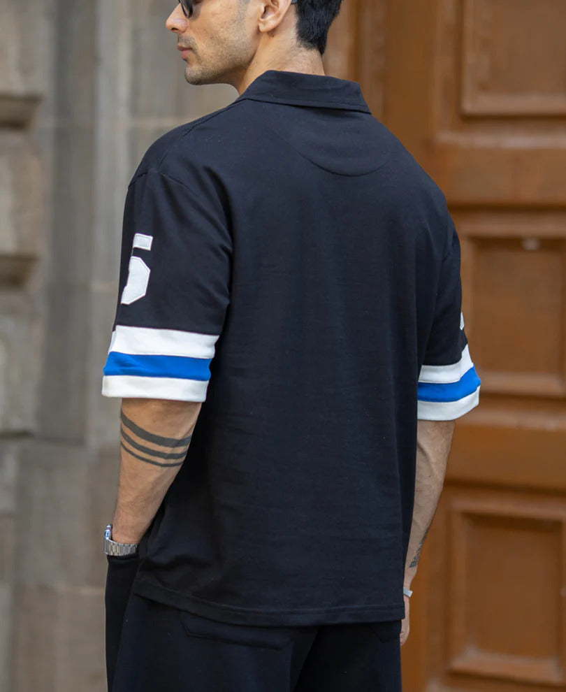 Powerlook Black Contrast Applique T-Shirt Cotton