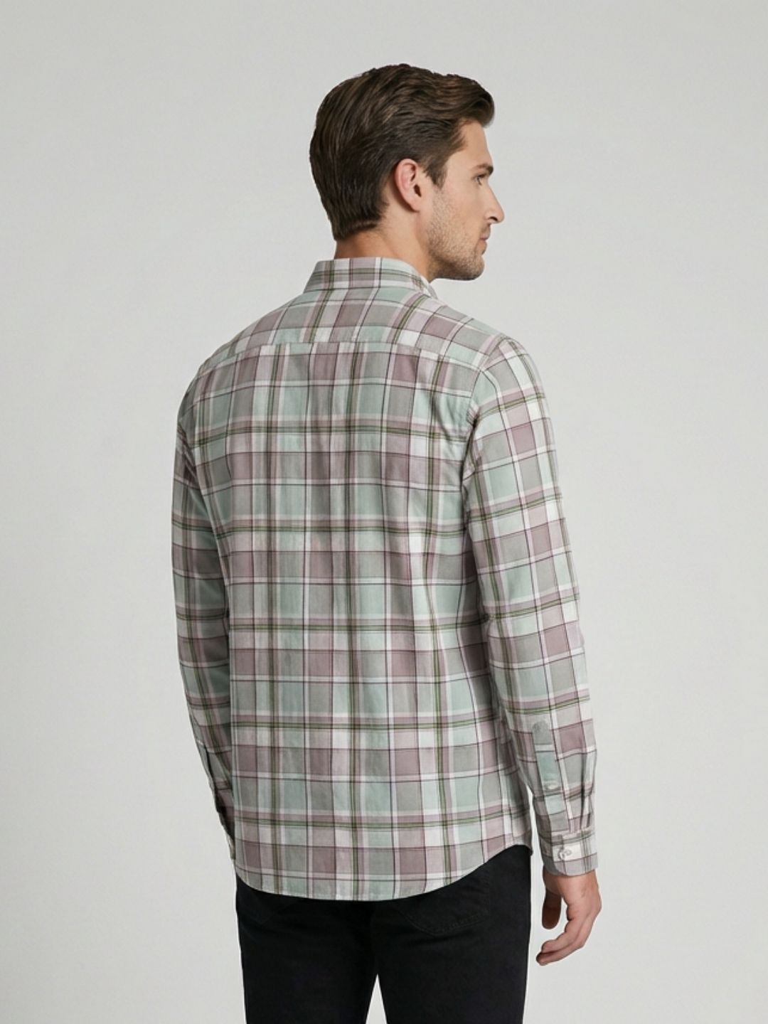 Mokajodi Mint Green Slim Fit Checks Casual Shirt