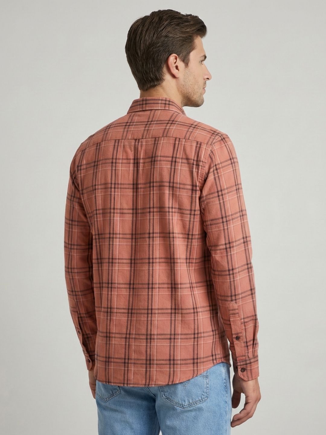 Mokajodi Orange Slim Fit Checks Casual Shirt