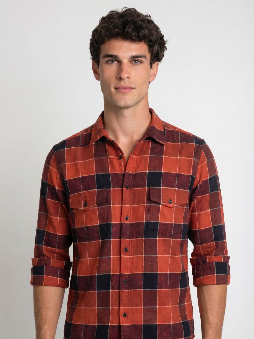 Mokajodi Orange Slim Fit Checks Casual Shirt