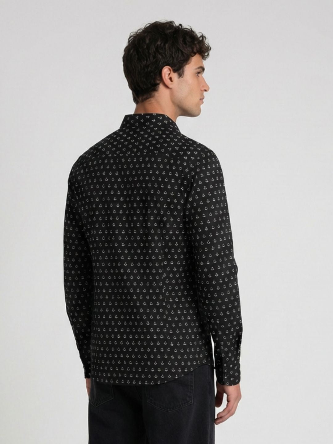 Mokajodi Navy Blue Slim Fit Printed Casual Shirt