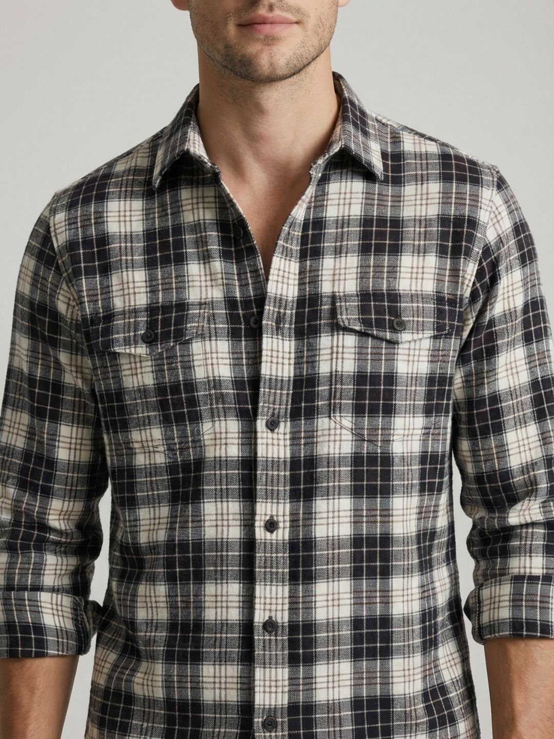 Mokajodi Black Slim Fit Checks Casual Shirt