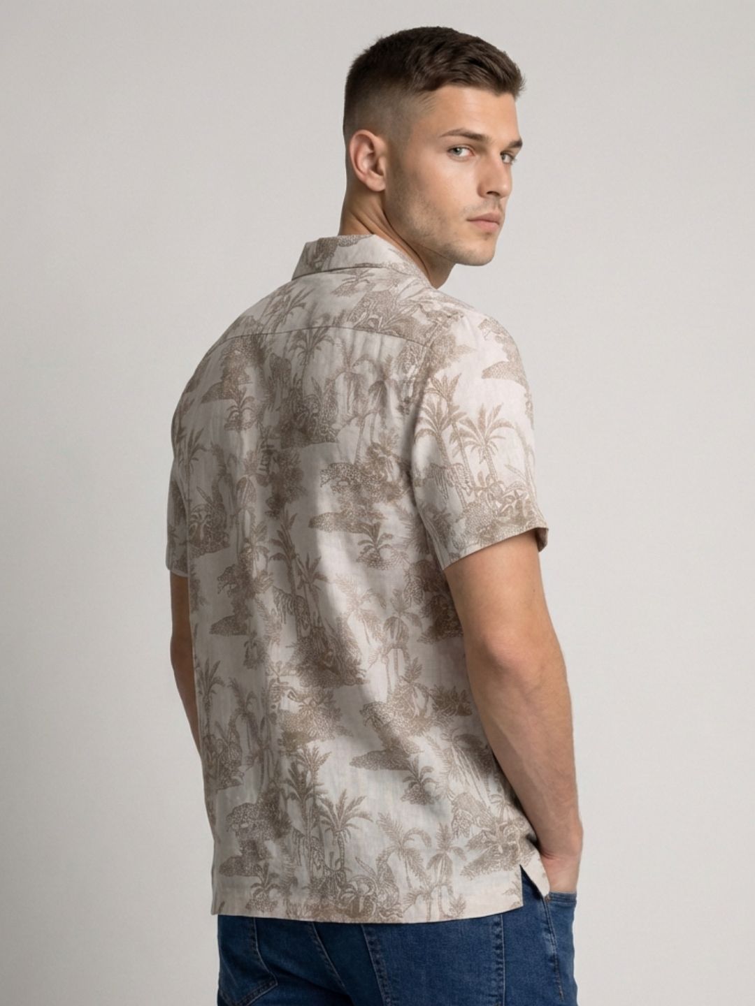 Mokajodi Beige Boxy Fit Printed Casual Shirt