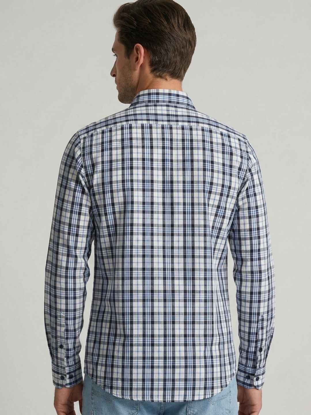 Mokajodi Blue Slim Fit Checks Casual Shirt