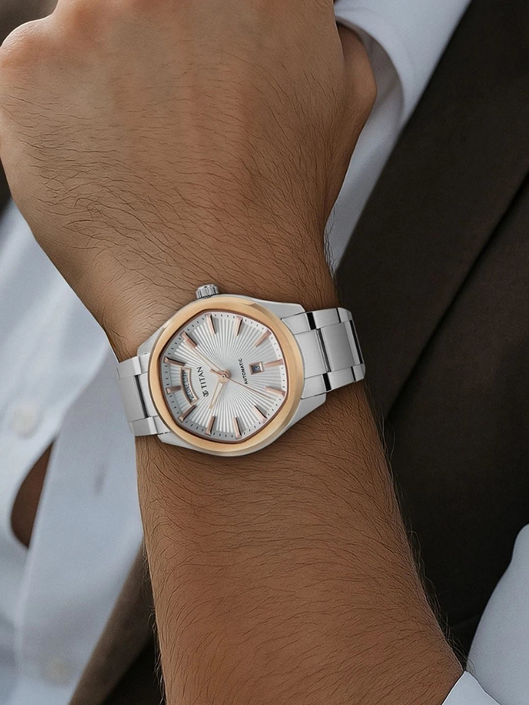Titan Dial & Leather Bracelet Style Strap Analogue Automatic Watch - 90209KM01