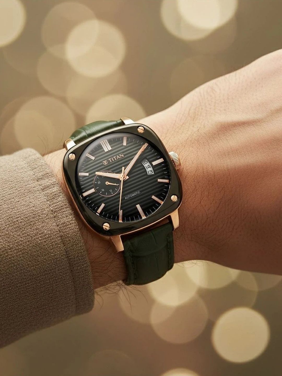 Titan Vintage Concealed Automatic Analog Green Dial Watch - 90225KL01