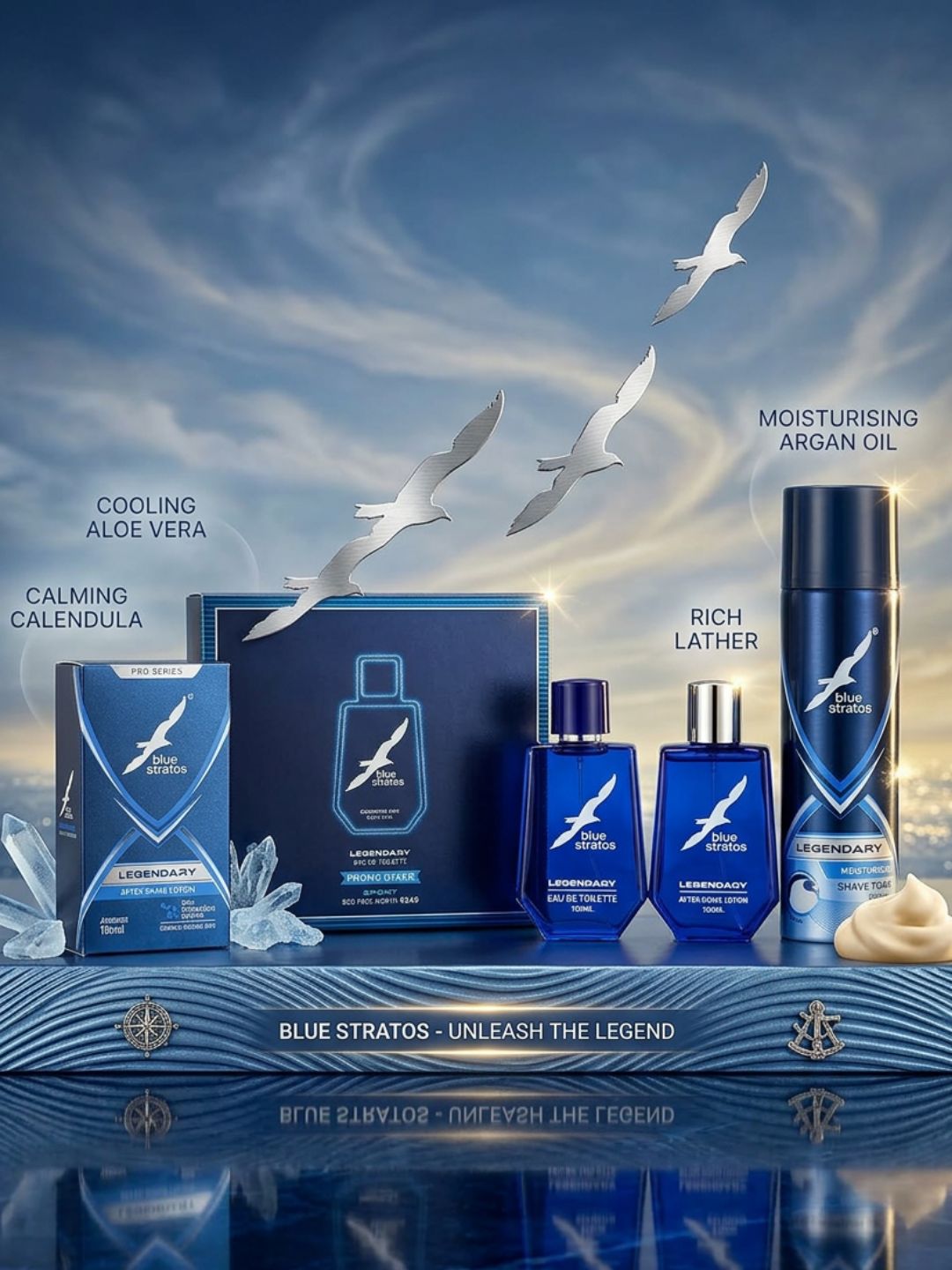 Blue Stratos Legendary Grooming Combo | Eau de Toilette, After Shave Lotion & Shaving Foam