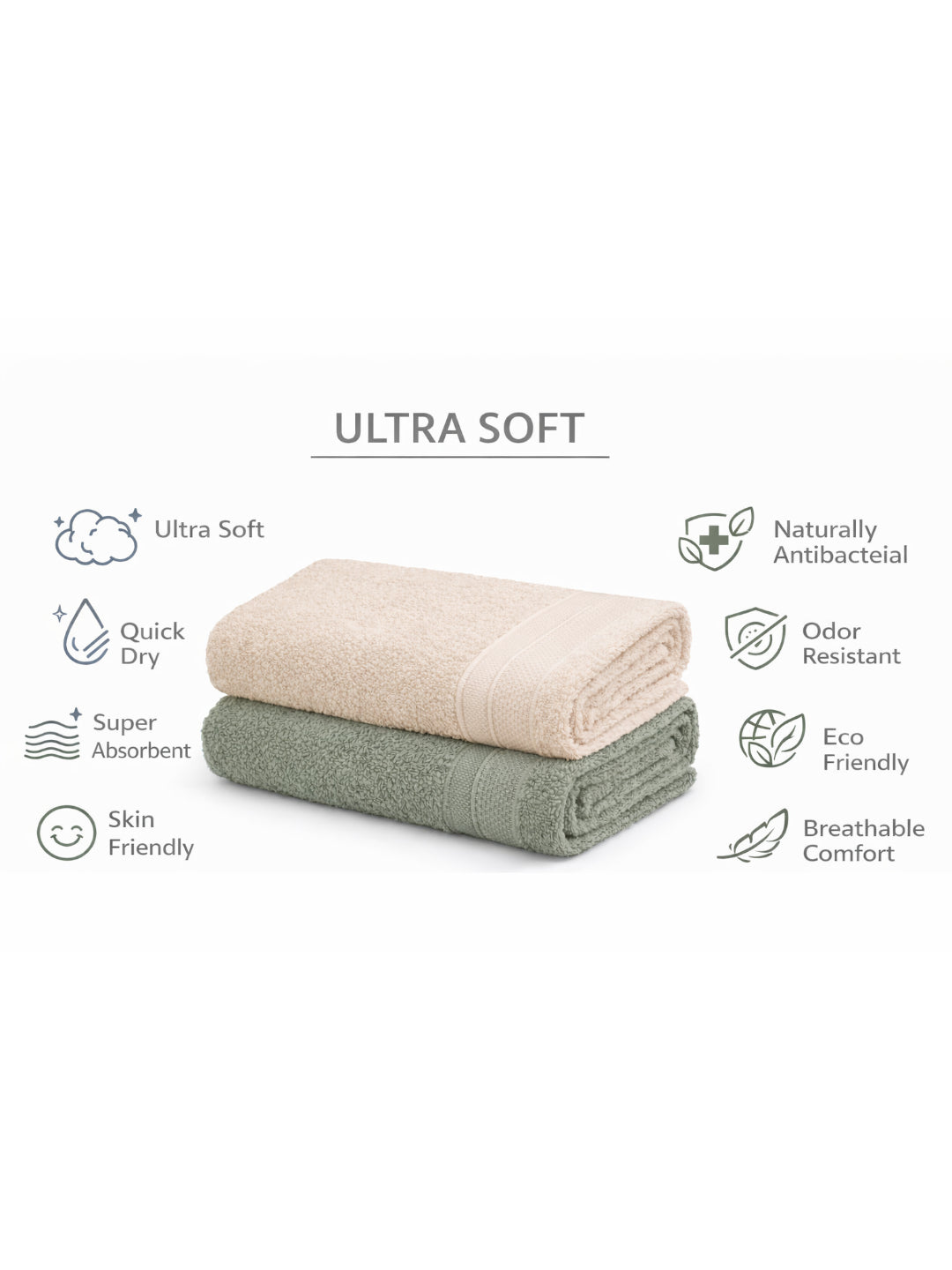 Bamboology Beige & Green Hand Towel Set of 2