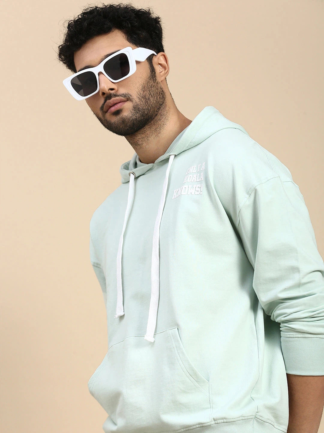 House Of Koala Relaxed Fit Mint Green Printed Hoodie