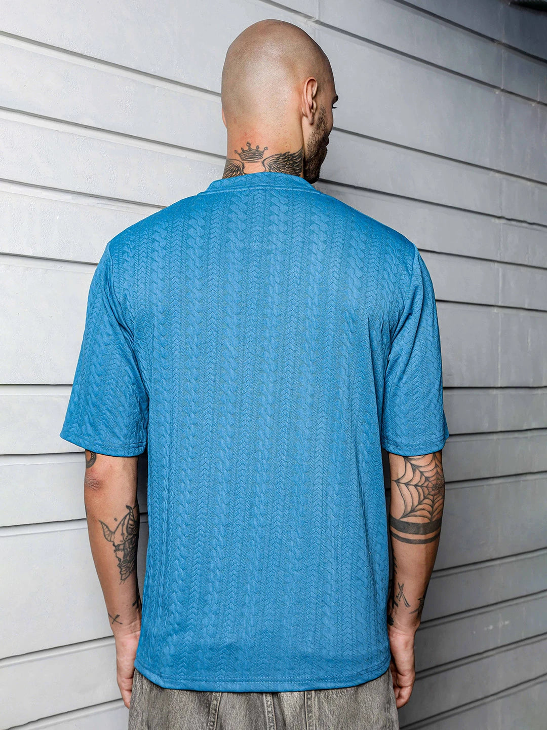 House Of Koala Blue Textured Round Neck Oversized T-Shirt
