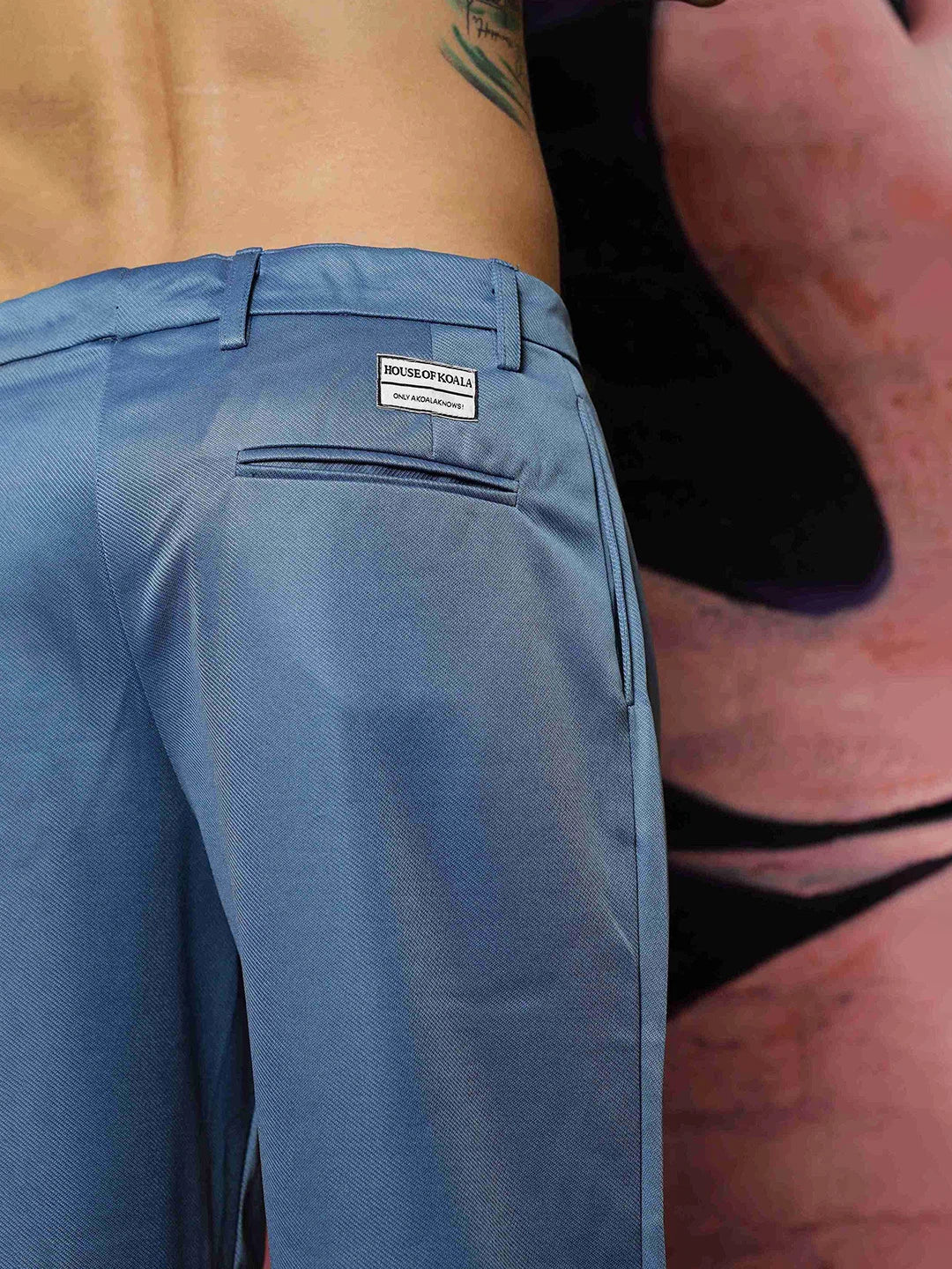 House Of Koala Blue Double Pleated Baggy fit Blue Korean Trousers