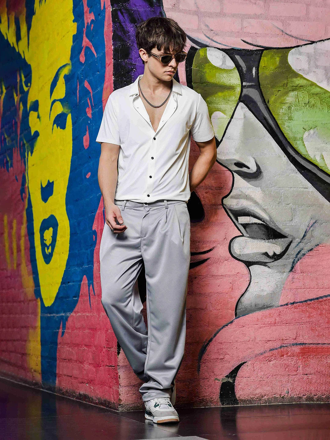 House Of Koala Grey Baggy fit Double Pleated Korean Trousers