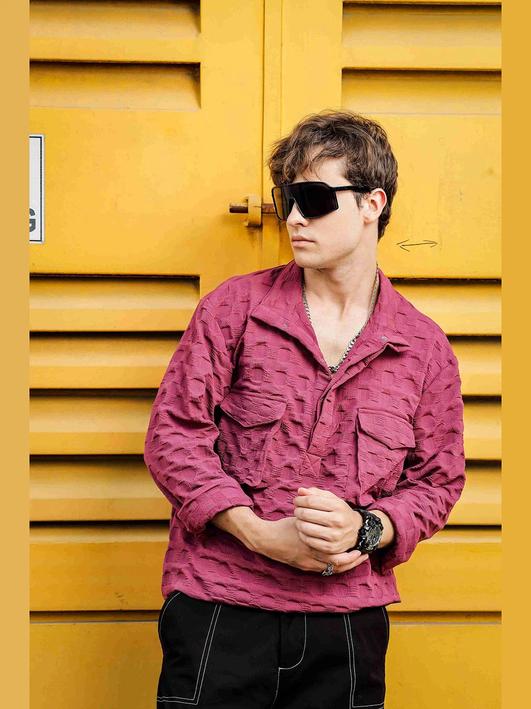 House Of Koala Oversized Wine Textured Shirt Shacket