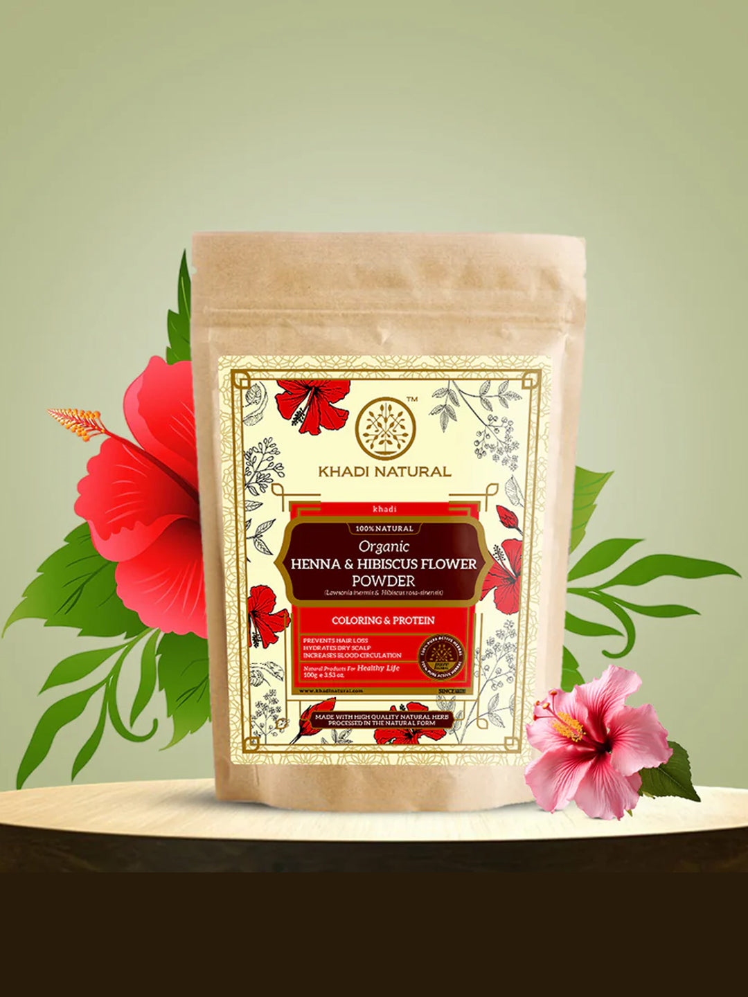 Khadi Natural Organic Henna & Hibiscus Flower Powder (100g)