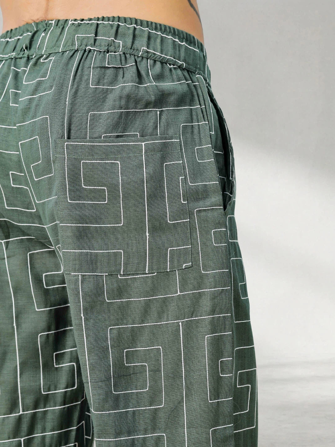 House Of Koala Olive Linen Blend Textured All Day Pants