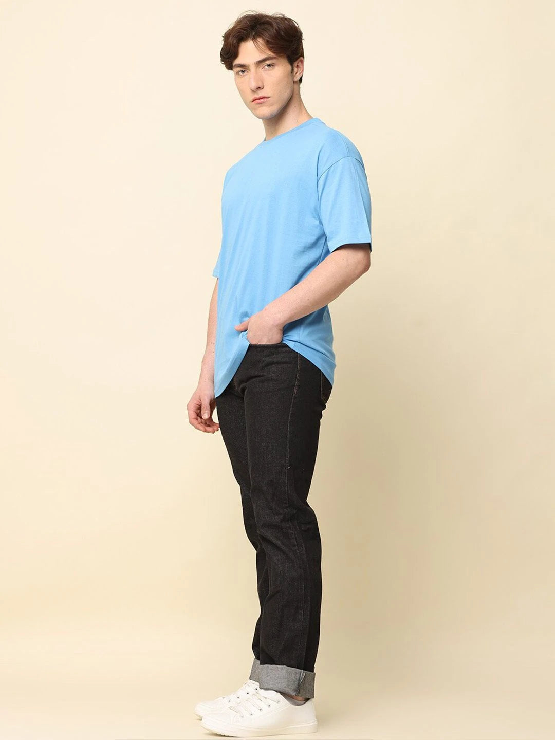 Silisoul Blue Oversized Fit Cotton Short Sleeves T-Shirt