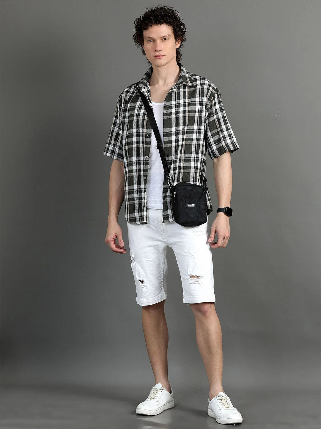 Silisoul Green Relaxed Fit Tartan Checks Print Cotton Short Sleeves Shirt