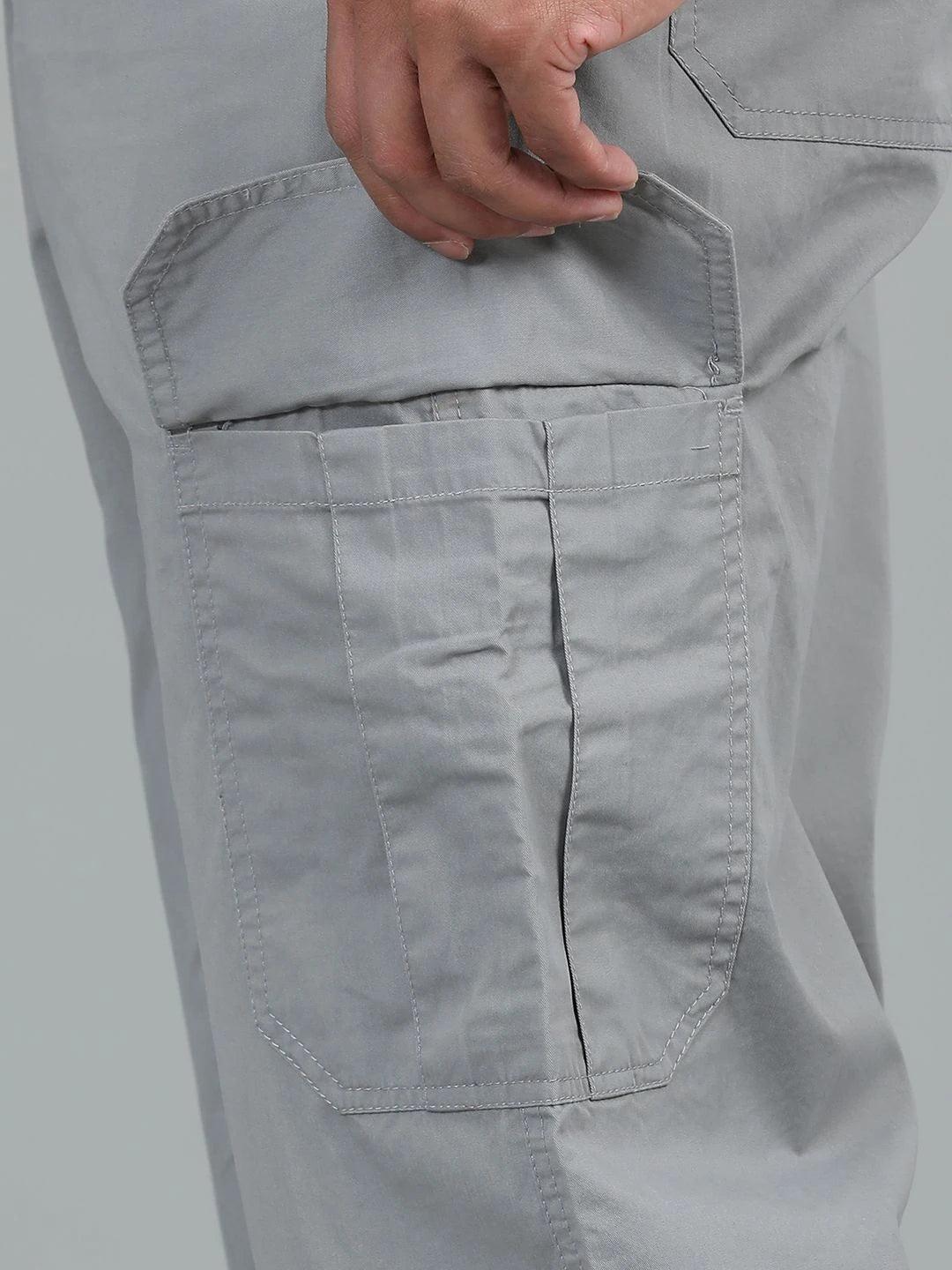 Silisoul Grey Loose Fit Cotton Mid-Rise Button Woven Trousers