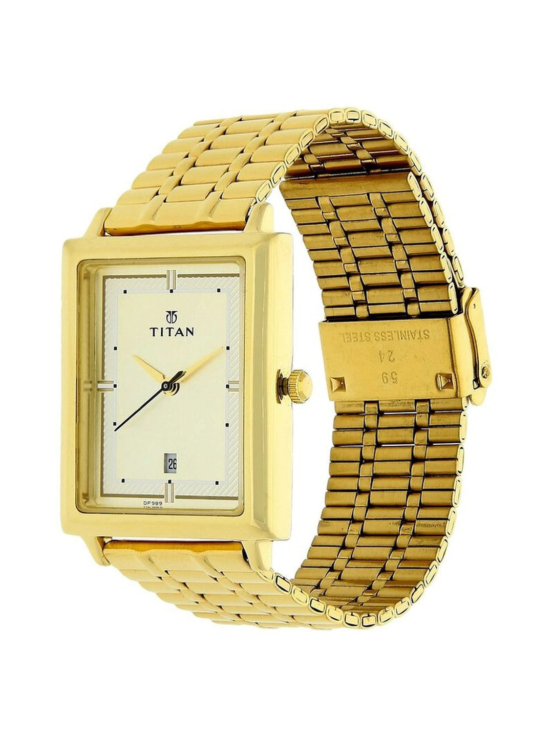 Titan Rectangular Champagne Dial Analog Watch - NU1715YM02