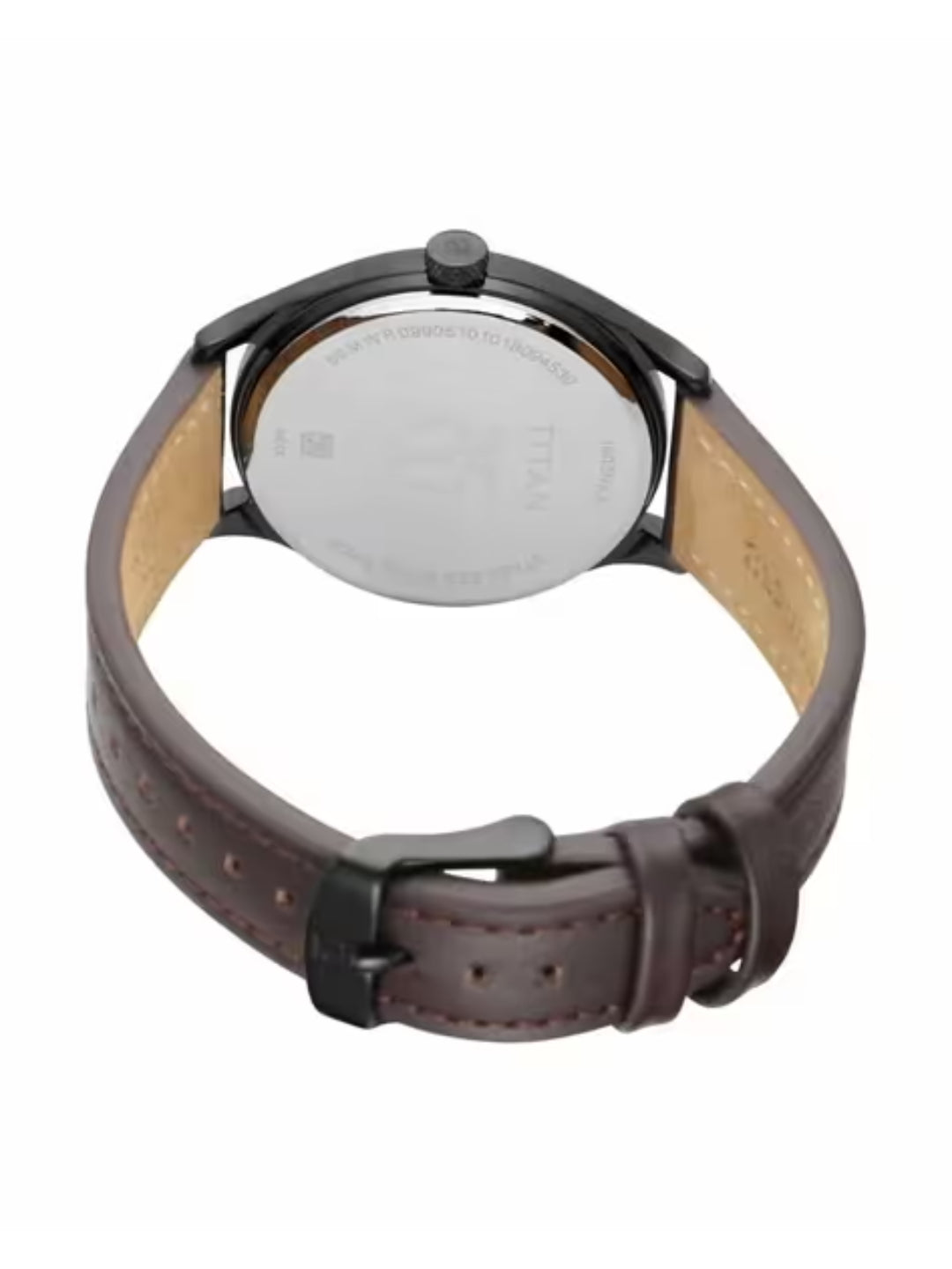Titan Round Black Dial Analog Watch With Leather Strap - NU1802NL01