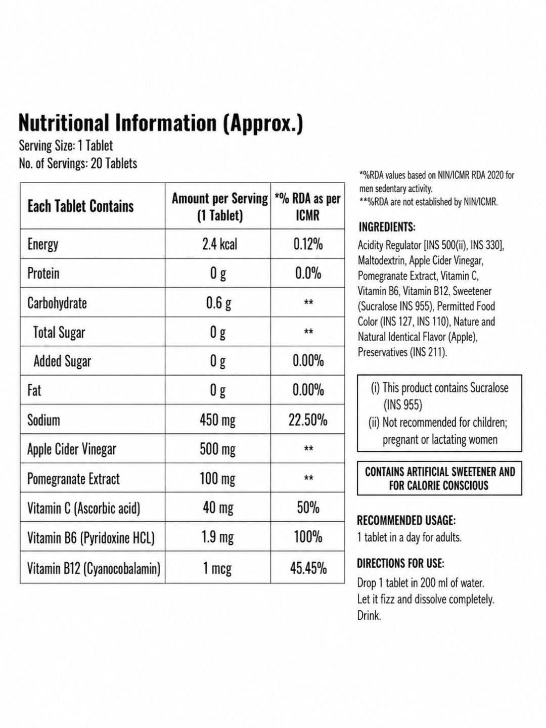 Steadfast Nutrition Apple Cider Vinegar Tablets - Apple (20 Tablets)