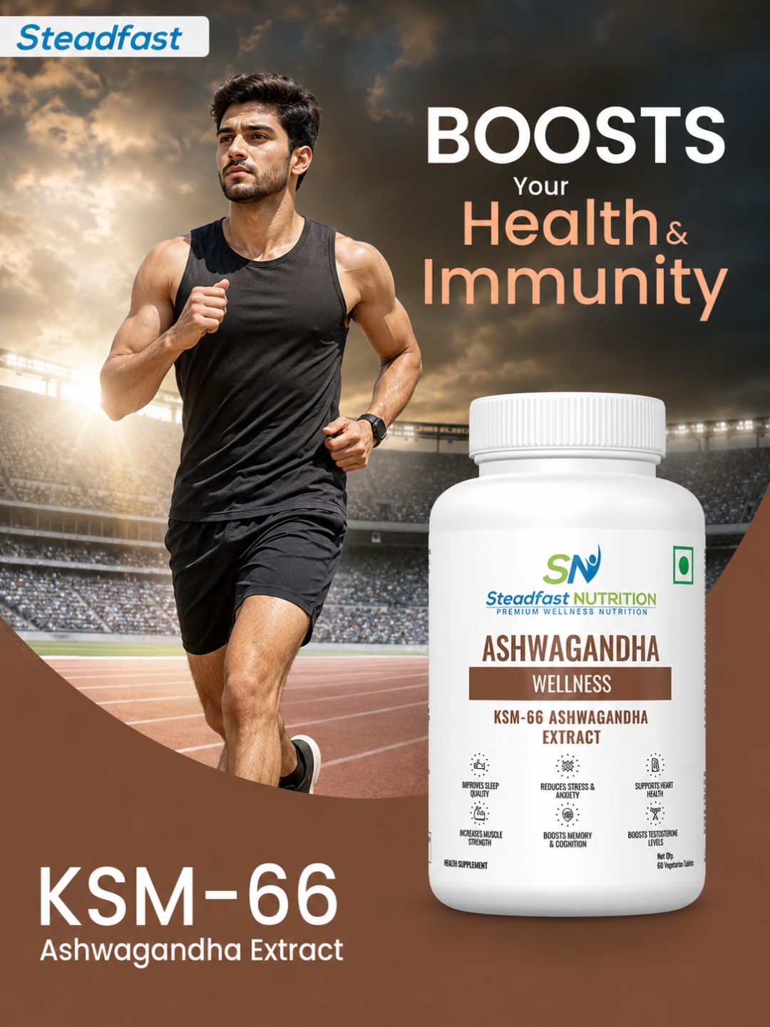 Steadfast Nutrition Ashwagandha KSM-66 Tablets (60 Tablets)
