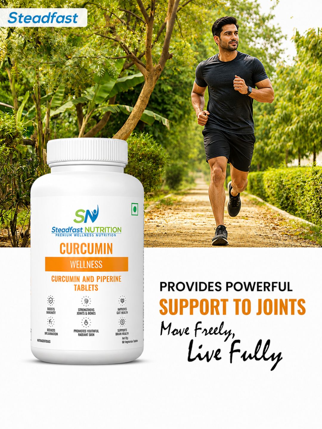 Steadfast Nutrition Curcumin Piperine Supplement (60 Tablets)