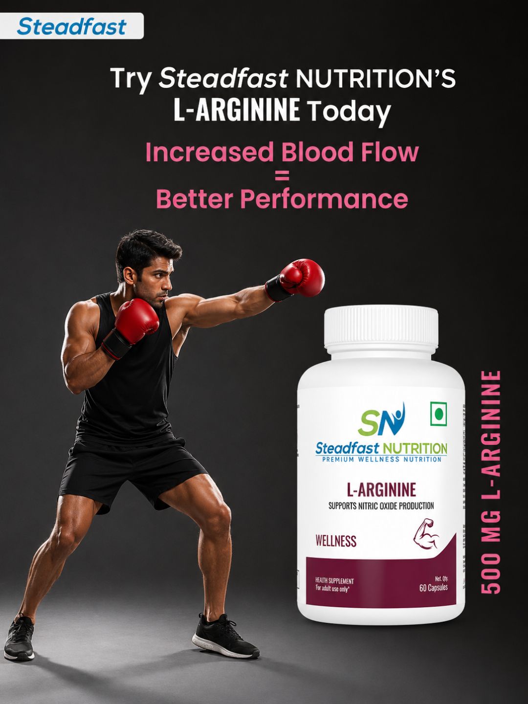 Steadfast Nutrition L-Arginine 500 mg Supplement (60 Capsules)