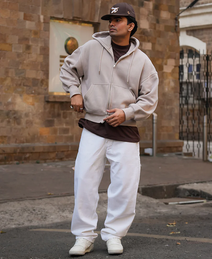 Powerlook White Denim Solid Baggy Fit Jeans