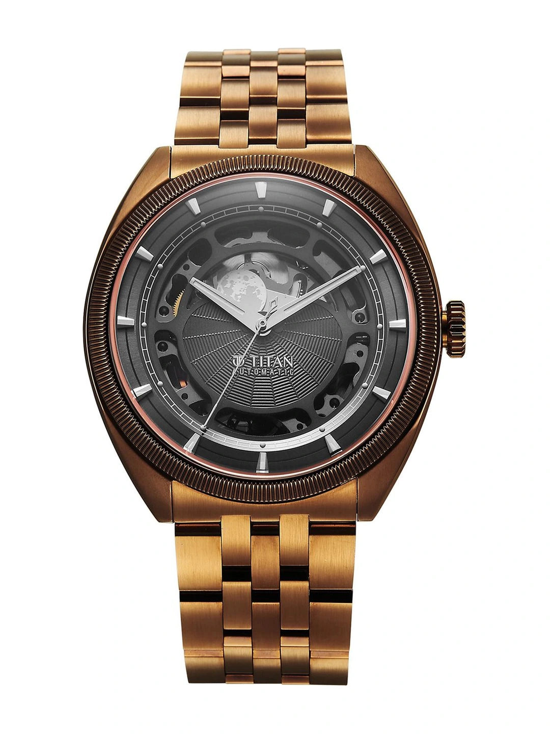 Titan Stellar Automatic Dark Gun Round Dial Watch - 10011QM01