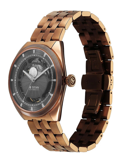 Titan Stellar Automatic Dark Gun Round Dial Watch - 10011QM01