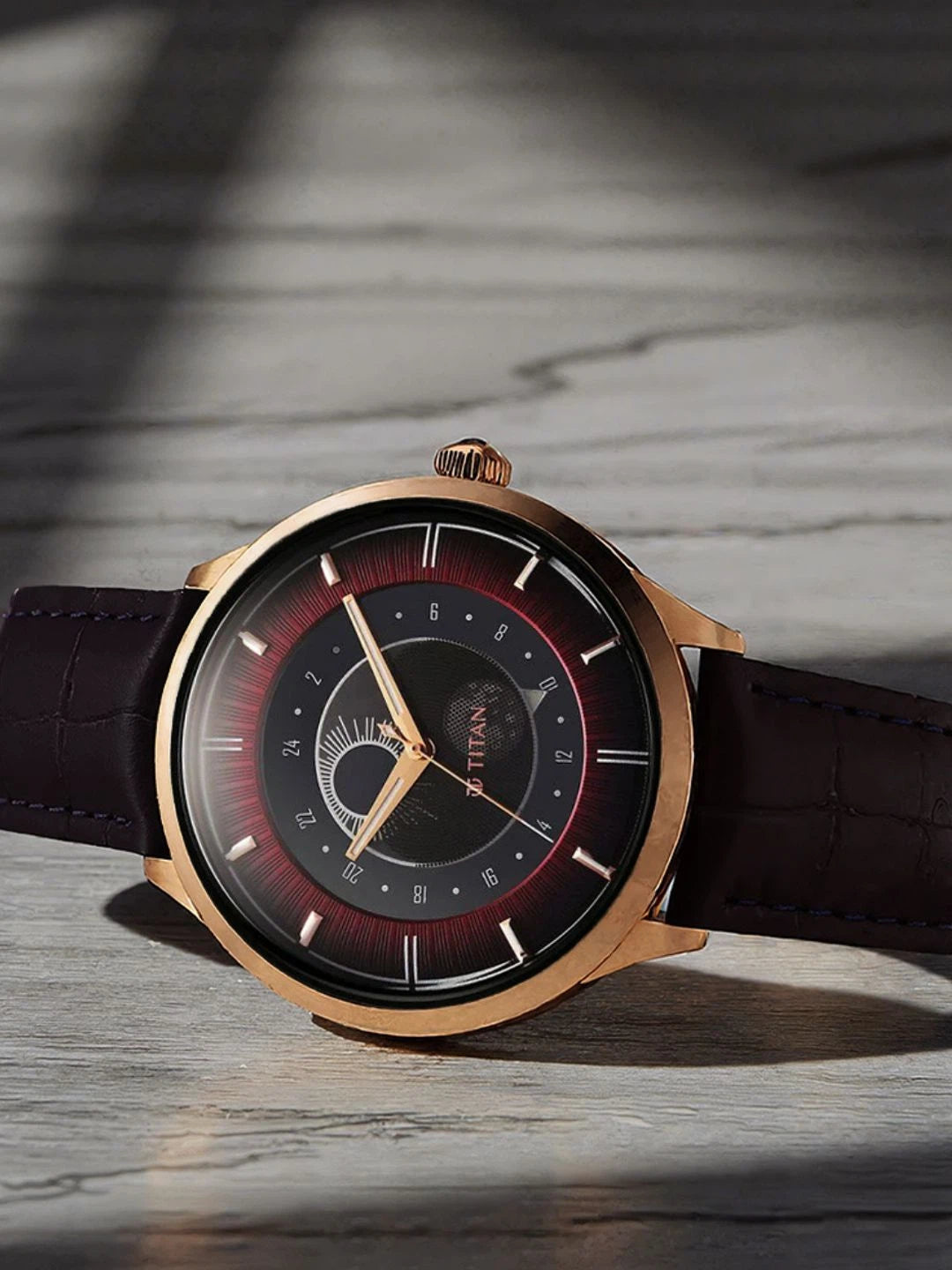 Titan Dial & Leather Strap Analogue Watch - 10028KL01