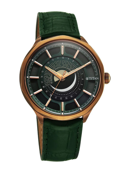 Titan Stellar Green Round Dial Quartz Watch - 10028QL01