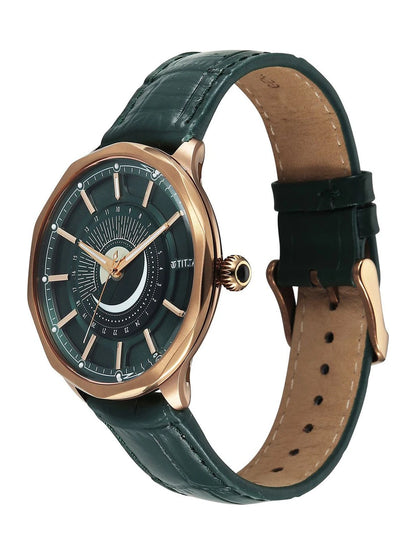 Titan Stellar Green Round Dial Quartz Watch - 10028QL01