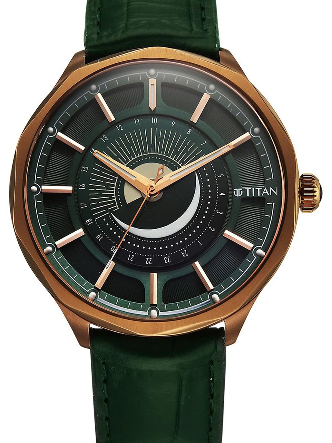 Titan Stellar Green Round Dial Quartz Watch - 10028QL01