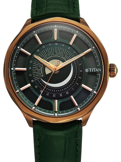 Titan Stellar Green Round Dial Quartz Watch - 10028QL01
