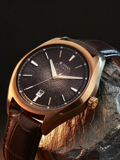 Titan Stellar Automatic Motion Leather Strap Watch - 10051QL01
