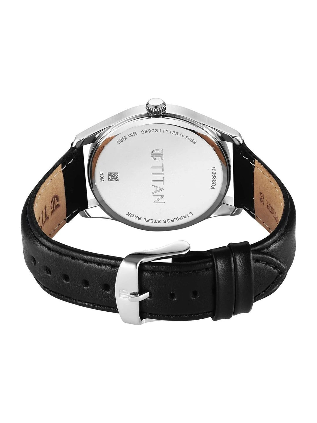 Titan Dial & Leather Strap Analogue Date Aperture Watch -  10063SL01