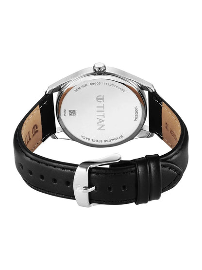 Titan Dial & Leather Strap Analogue Date Aperture Watch -  10063SL01