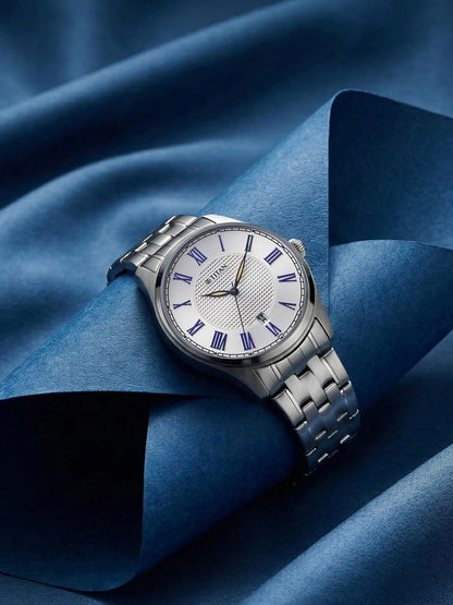 Titan Dial & Stainless Steel Bracelet Style Strap Analogue Watch - 10063SM01