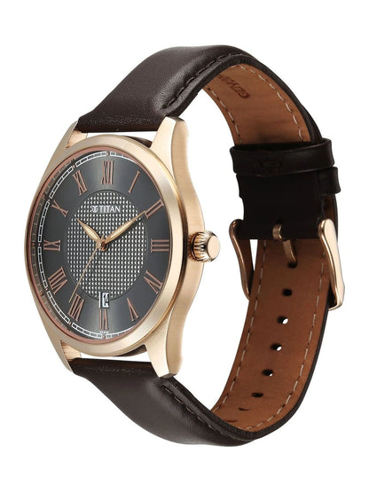 Titan Dial & Leather Strap Analogue Date Aperture Watch - 10063WL01