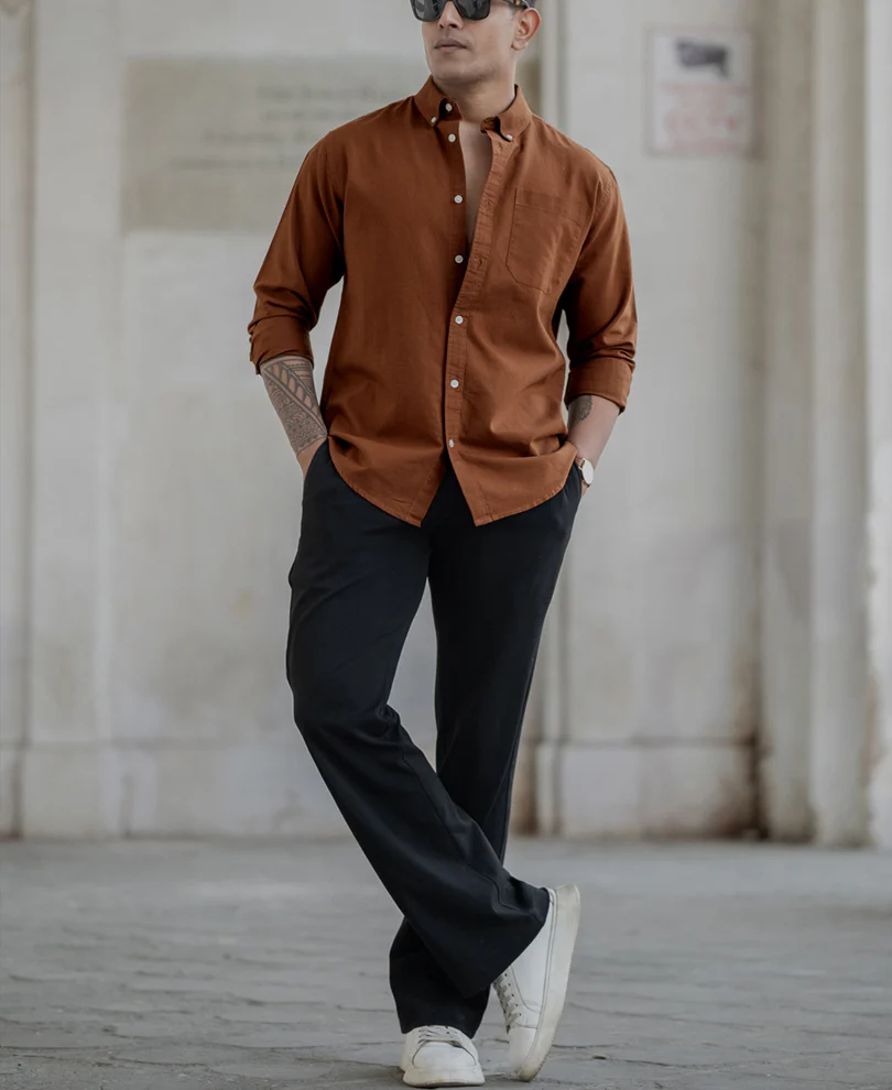 Powerlook Tan Oxford Shirt  Cotton