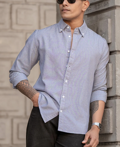 Powerlook Navy Micro Check Lightweight Shirt  Cotton