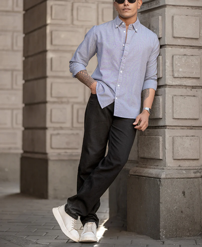 Powerlook Navy Micro Check Lightweight Shirt  Cotton