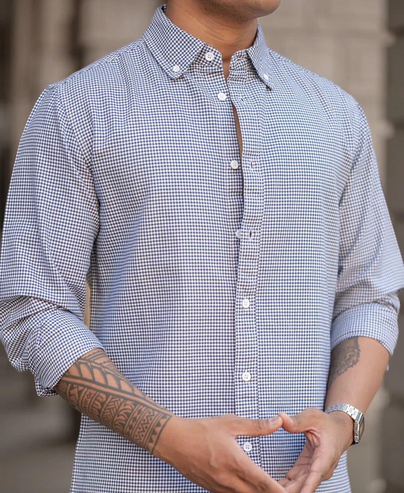 Powerlook Navy Micro Check Lightweight Cotton Shirt