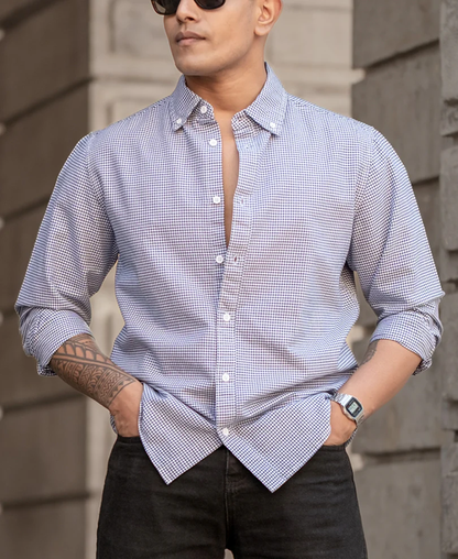 Powerlook Navy Micro Check Lightweight Shirt  Cotton